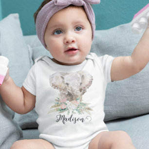Body Éléphant Bébé Aquarelle Tropical Bohème