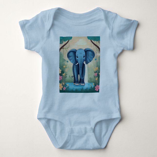 Body Eléphant Bébé Bleu Whimsical, (Devant)