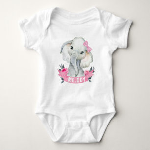 Body Eléphant de fille rose avec nom personnalisé Roses