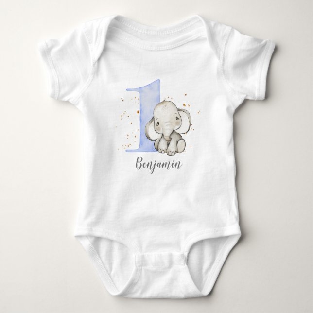 Body Eléphant mignon 1er Anniversaire Bodysuit bébé (Devant)