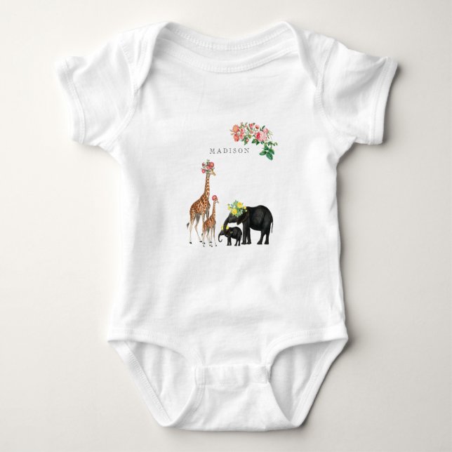 Body Eléphant mignon & Giraffe Floral Personnalisé Nom  (Devant)