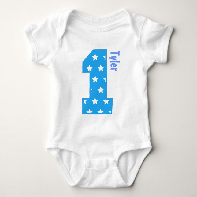 Body ęr Étoiles de bleus layette d'anniversaire un nom (Devant)