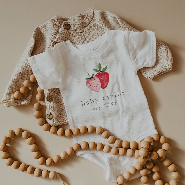 Body Faire-part de grossesse de la fraise rose HEIDI (HEIDI Pink Strawberry Girl Pregnancy Announcement Baby Bodysuit)