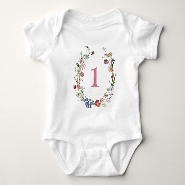 Body Fille 1er anniversaire Fleurs sauvages Wreath (Devant)