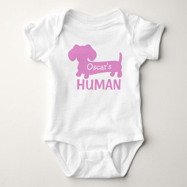 Body Fille du Dachshund Personnalisé en Rose (Devant)