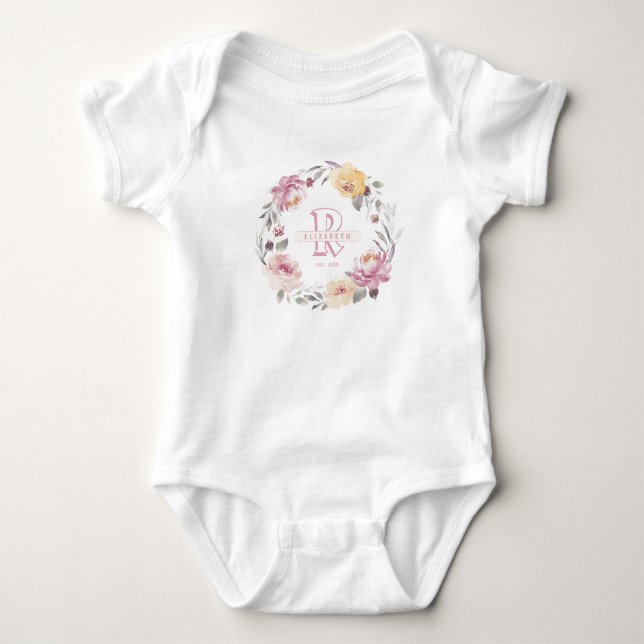 Body Fille fille en couronne fleurie monogramme personn (Devant)