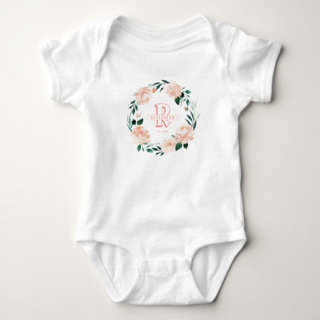 Body Fille fille en couronne fleurie monogramme personn (Devant)