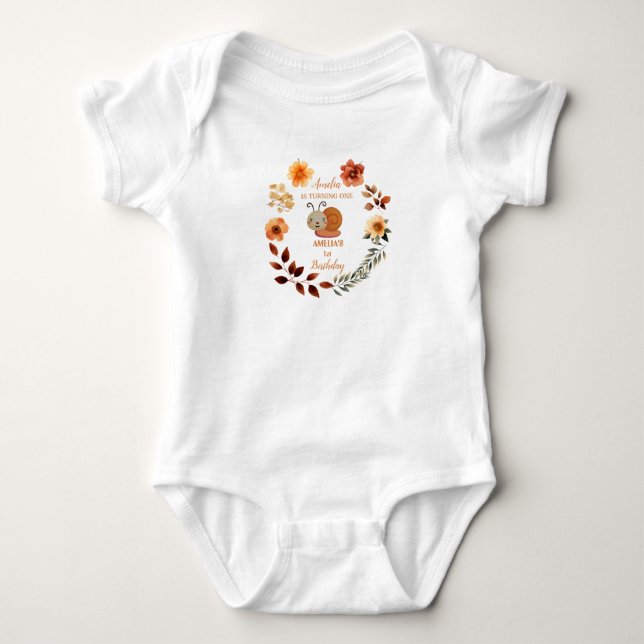 Body Fille fleur sauvage personnalisée 1er anniversaire (Devant)