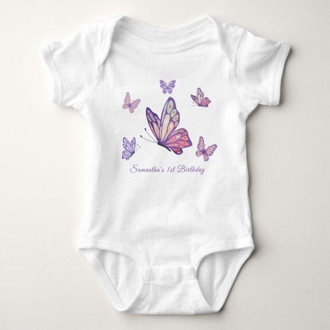 Body Fille papillon violet anniversaire (Devant)