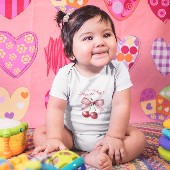 Body Fille Rose Rouge Coquette Cerise Premier 1er Anniv (Girly Pink Red Coquette Cherry First 1st Birthday Baby Bodysuit)