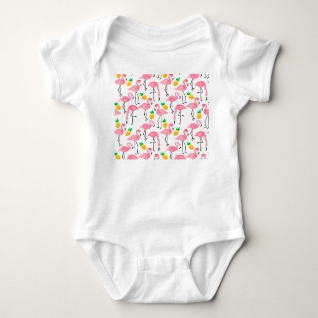 Body Flamant rose aquarelle et ananas : Ensemble tropic (Devant)