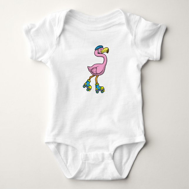 Body Flamant rose de patinage avec patins et casque (Devant)