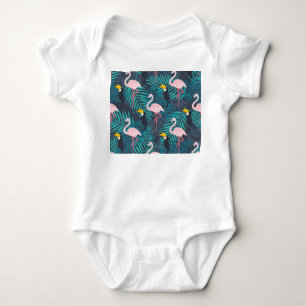Body Flamant rose, toucan : motif de feuilles tropicale