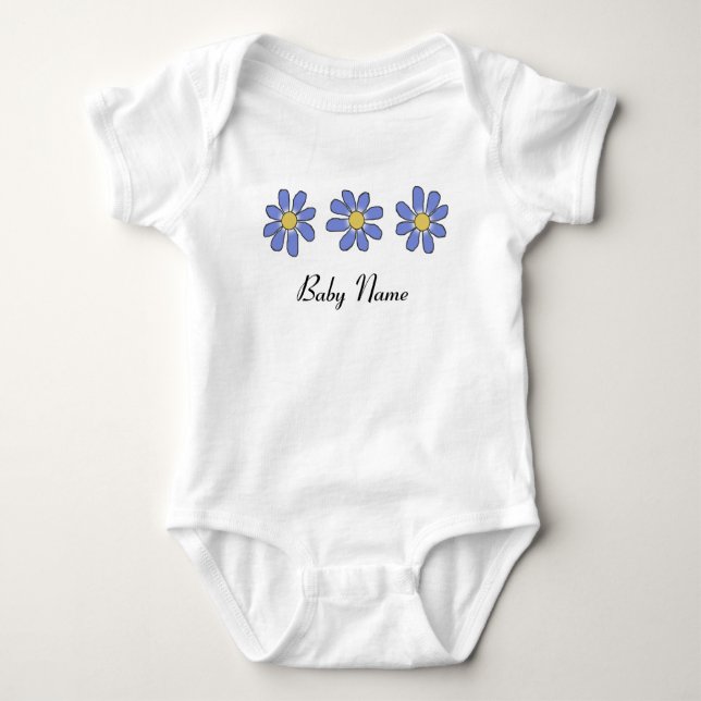 Body Fleurs bleues douces avec le nom fait sur commande (Devant)