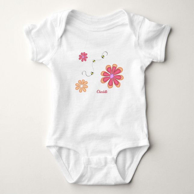 Body Fleurs et abeilles personnalisées Bodysuit bébé (Devant)