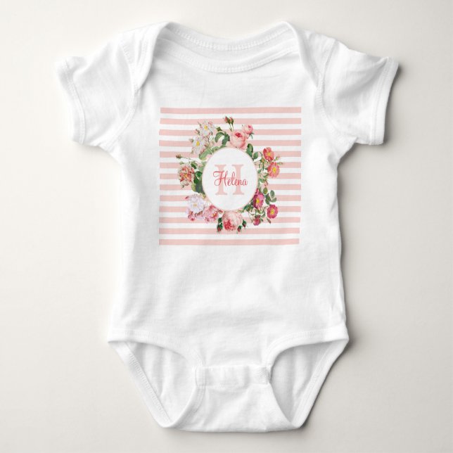 Body Fleurs vintages Pink Stripes Monogramme (Devant)