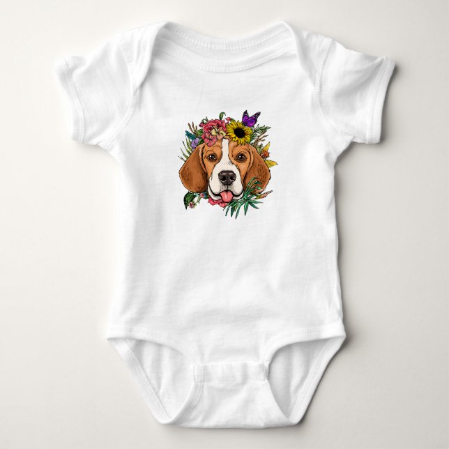 Body Floral Beagle Fleur Botanique / Mignonne Beagle (Devant)