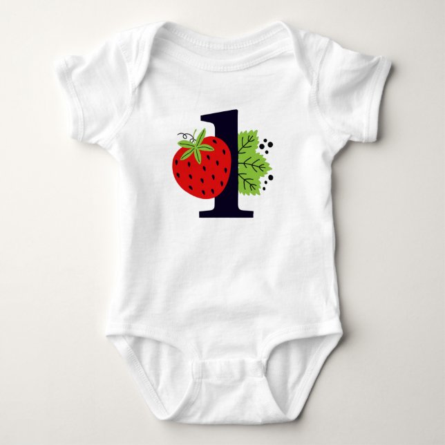 Body Fraise UN Anniversaire Fille Bébé 1ère Première Pa (Devant)