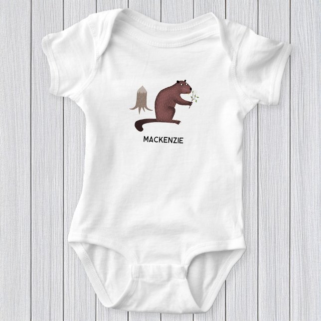 Body Fun Beaver Nom personnalisé (Fun personalized custom name beaver baby bodysuit for little animal lovers)