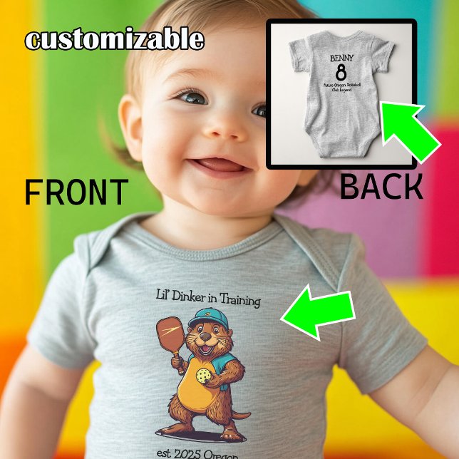 Body Funny Beaver Pickleball (Cute pickleball bodysuit with beacer playing pickleball, custom text back and front)