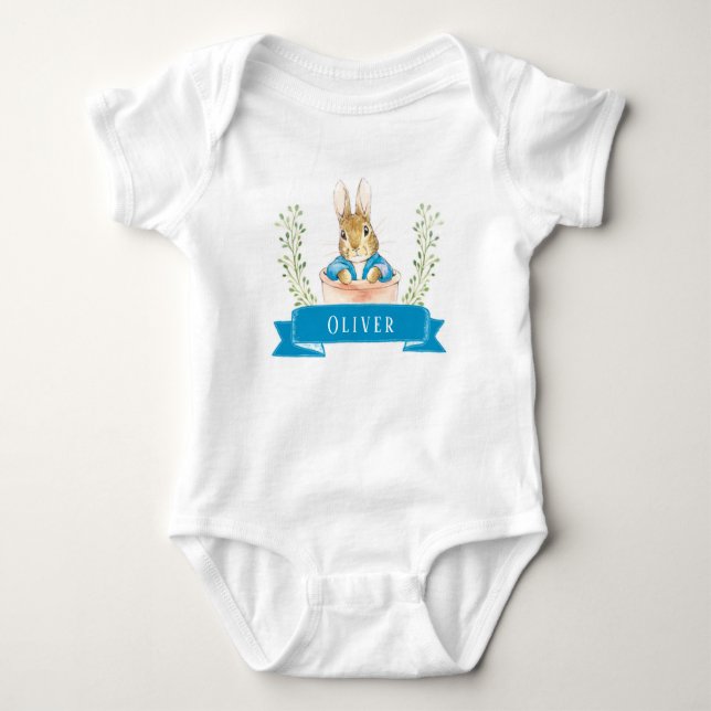 Body Garçon Peter Rabbit Bleu Custom Baby Bodysuit (Devant)