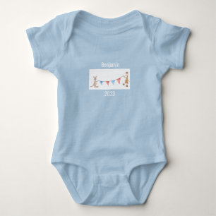Body Girafe Kangourou Nom Personnalisé Année Bleu