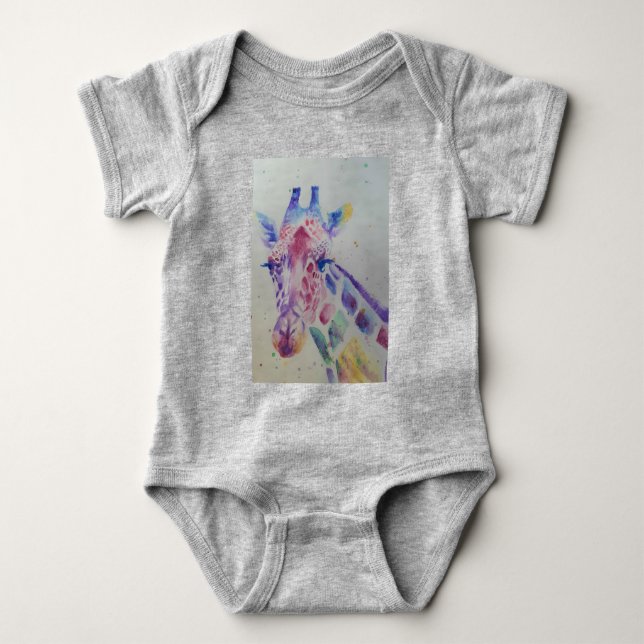 Body Giraffe Whimsical Watercolor Grey Baby Bodysuit (Devant)