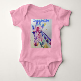 Body Giraffe Whimsical Watercolor Pink Baby Bodysuit
