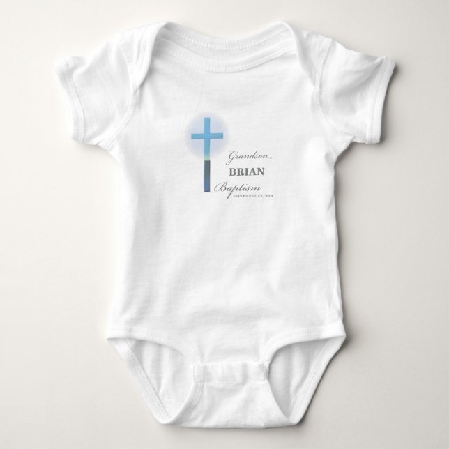 Body Grandson Baptême bleu dentelle personnalisée (Devant)