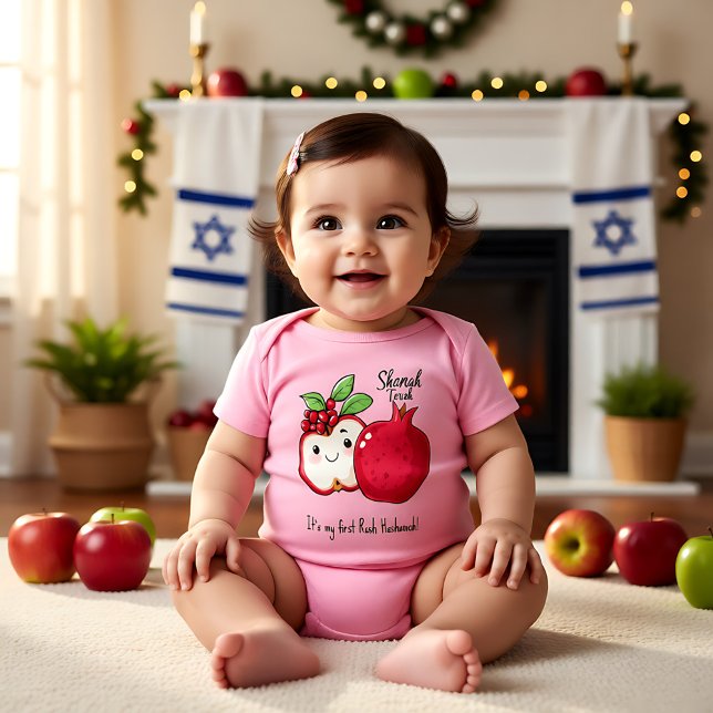 Body 🍎 grenade et pomme avec texte personnalisé (🍎Pomegranate & Apple with custom text Baby Bodysuit)