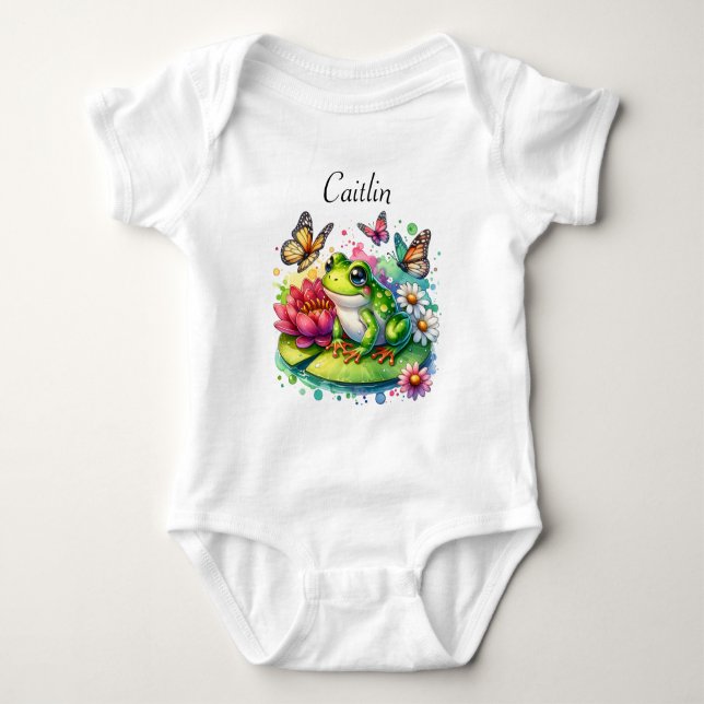 Body Grenouille mignonne sur Lily Pad avec Fleurs et Pa (Devant)