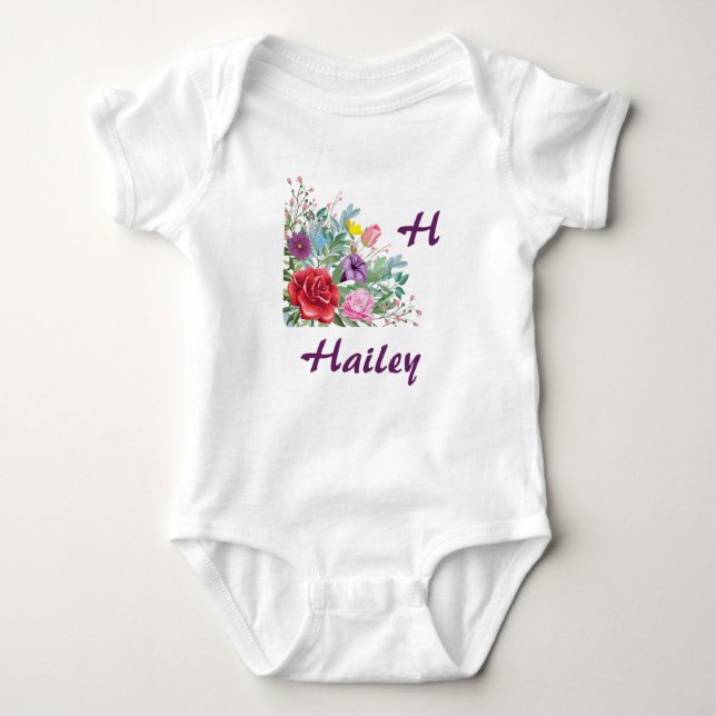 Body H Hailey Personnaliser Nom de la lettre, Fleurs Ro (Devant)