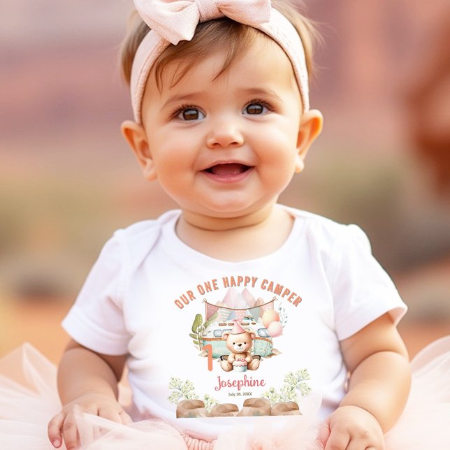 Body Happy Camper Été 1er Anniversaire Fille (Happy Camper Summer 1st Birthday Girl Baby Bodysuit)