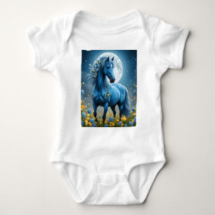 Body Imaginaire Bleu Magique Cheval Lune Fleurs,
