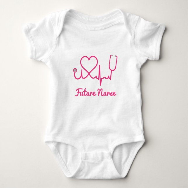 Body Infirmière personnalisée rose Nom Stethoscope Coeu (Devant)