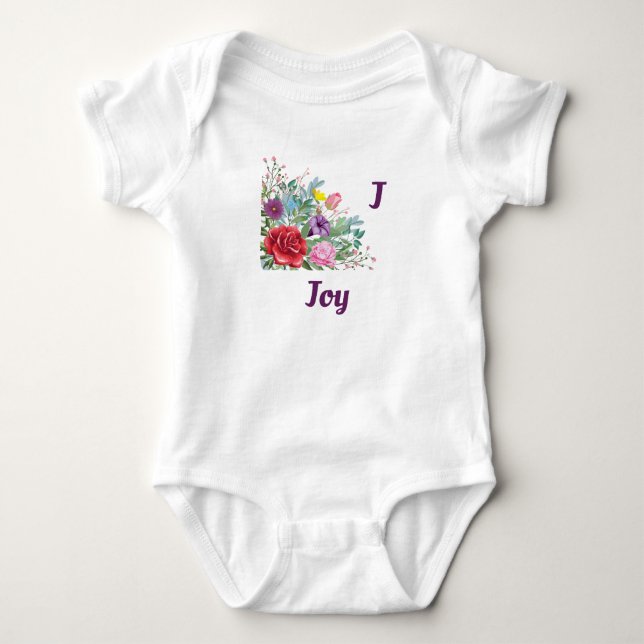 Body J Joy Personnaliser Nom de la lettre, Fleurs Roses (Devant)