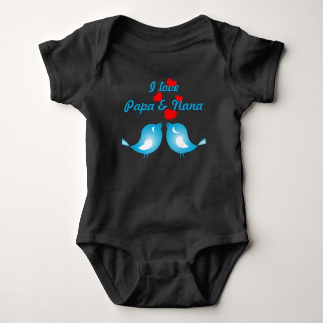 Body "J'aime des oiseaux bleus de papa et de Nana" et (Devant)