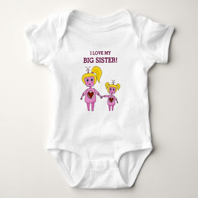 Body J'Aime Ma Grande Soeur Geek Robot Rose (Devant)