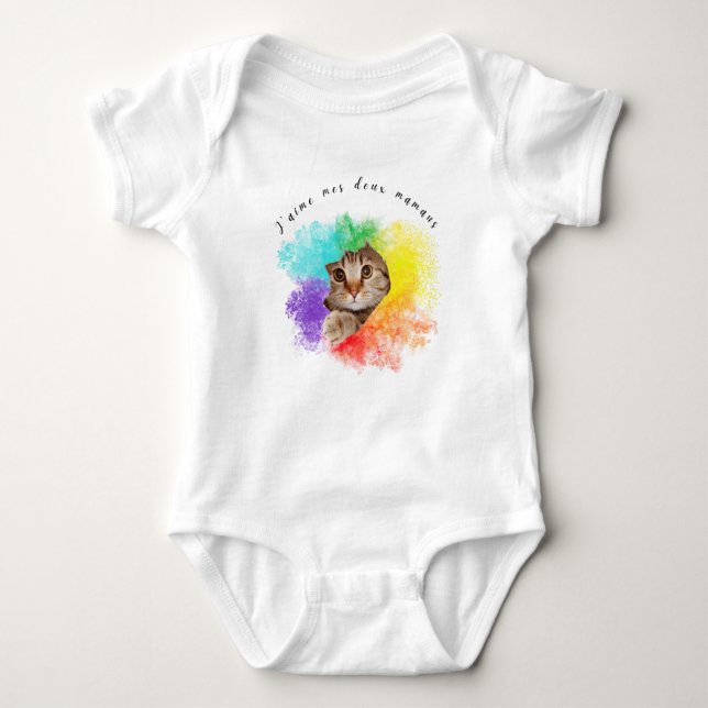 Body "J'aime mes deux mamans" mignon chat couleurs arc- (Devant)