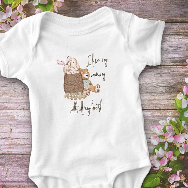 Body J'Aime Mon Panier De Jouet À Ours Teddy De Maman (I love my mummy with all my heart - cute baby vest for Mother's Day, new baby, baby shower gift etc)