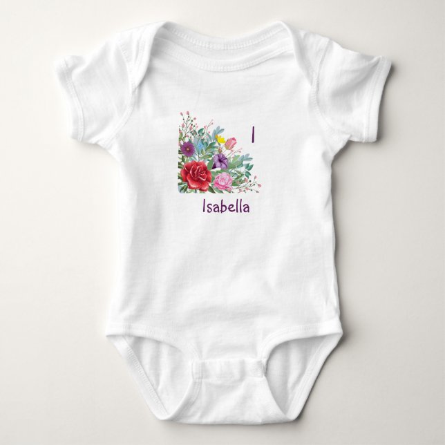 Body Je personnalise lettre nom Isabella, Fleurs Rose (Devant)