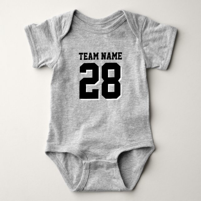 Body Jersey de football gris et noir Sports Baby Romper (Devant)