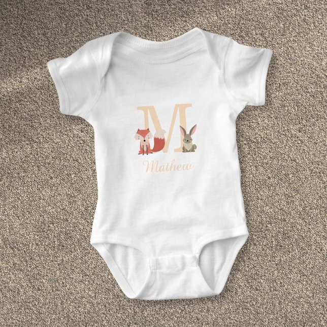 Body Joli bébé lapin renard de la forêt monogramme (Cute Baby Woodland Rabbit Fox Monogram Baby Bodysuit)