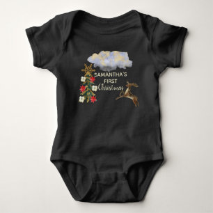 Body Joli bébé Noël 1 arbre vert or cerf nuage