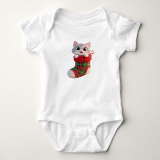 Body Joli Chat de Noël en Chaussette T-Shirt Bébé en Je