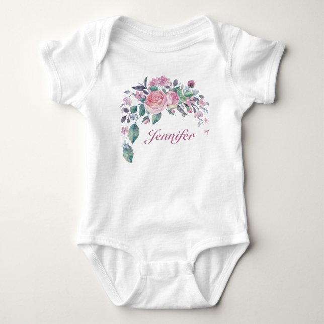 Body Joli Floral Nom Personnalisé Baby Girl (Devant)