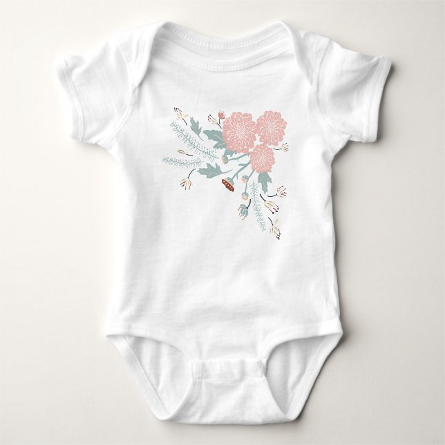 Body Joli floral rose crème bleu  (Cute Pink Cream Blue Floral Baby Bodysuit from Studio Posies. )