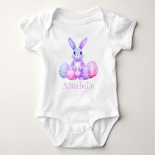 Body Joli Lapin Lilac Avec Oeufs Pâques Rose Pastel Nom