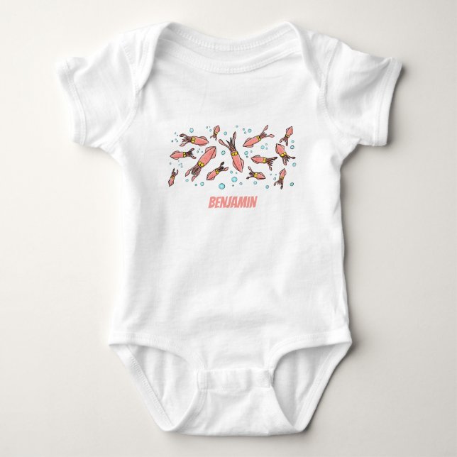 Body Joli motif caricature de calmar rose (Devant)