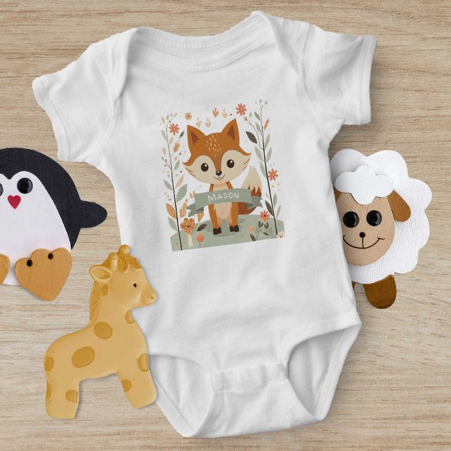 Body Joli renard des bois, animaux de la forêt, neutre  (Cute Woodland Fox, Gender Neutral Baby Bodysuit.)